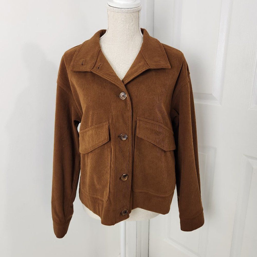 Avec Les Filles Blazer Womens Small Brown Corduroy Flap Pockets Boho Minimalist